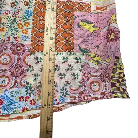 POL Patchwork Button Front Boho Blouse Womens Small Relaxed Flowy Mixed Print - Picture 8 of 9
